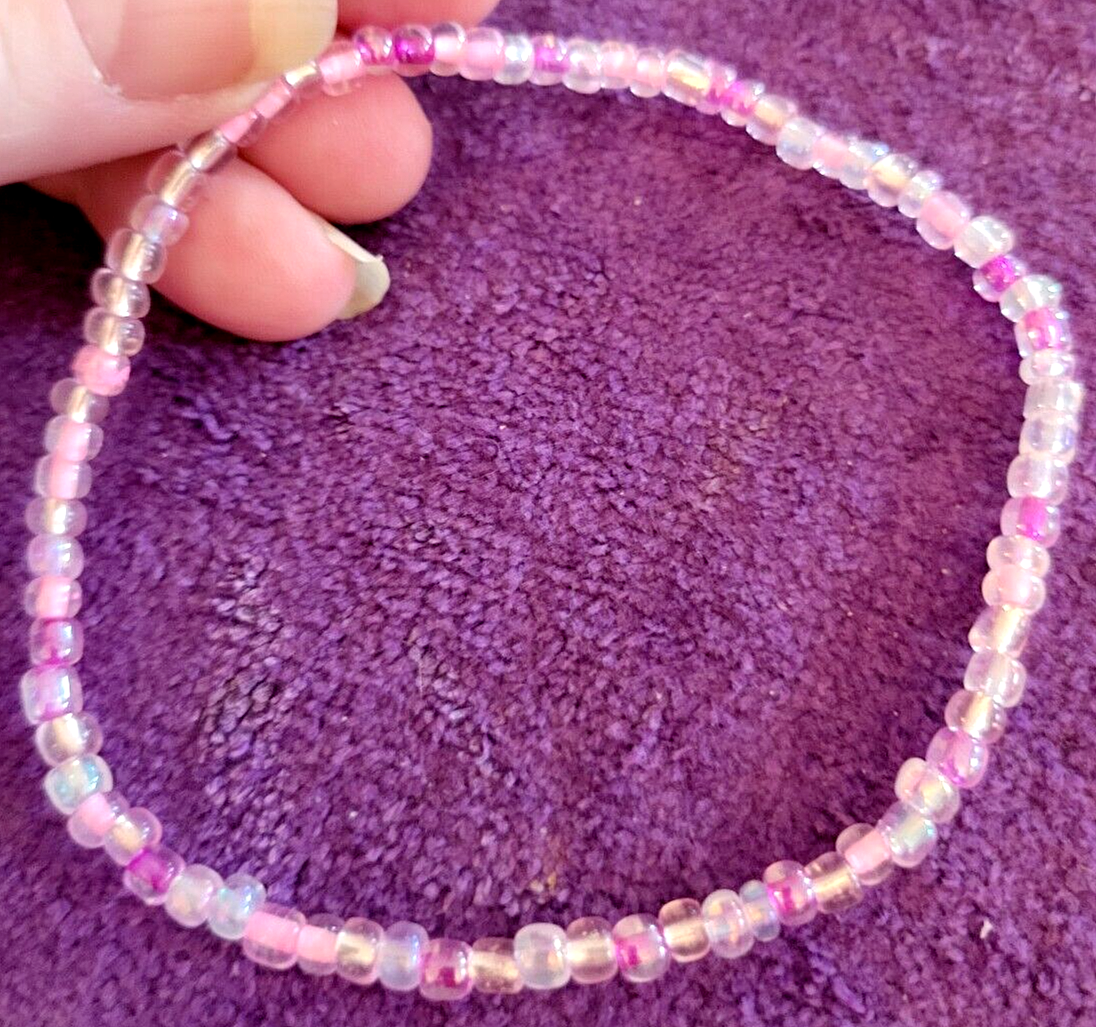 Pink Glass Bead Anklet - Fun Unique 9.5 Inch Bohemian Style-image