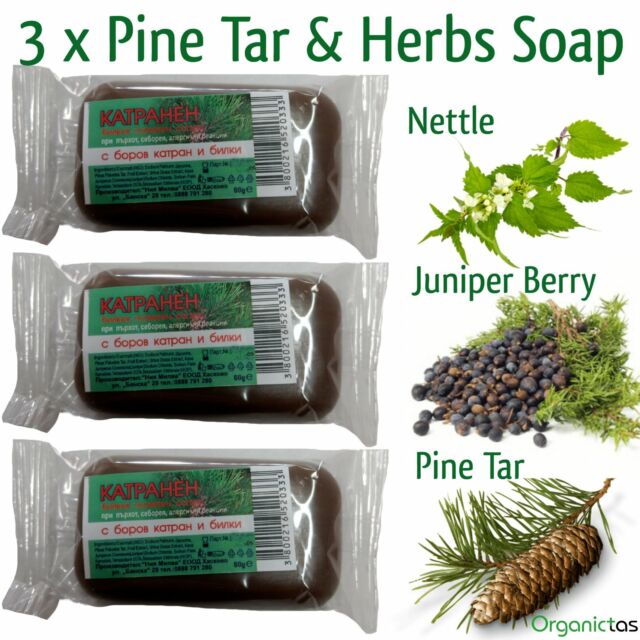 3 x PINE TAR & HERBS Soap Anti-Fungal Anti-Bacterial Anti-Inflammatory 60g Milva