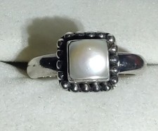 Square Mother of Pearl Ring Women  s Size 8 3/4 Sterling Silver  538 