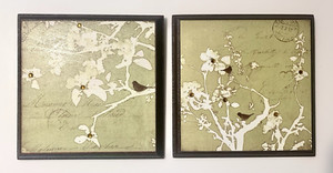 Wall Decor-Art Lovely Wooden Plaques- Set of 2- Bird/Tree/Floral-Hangable Ready