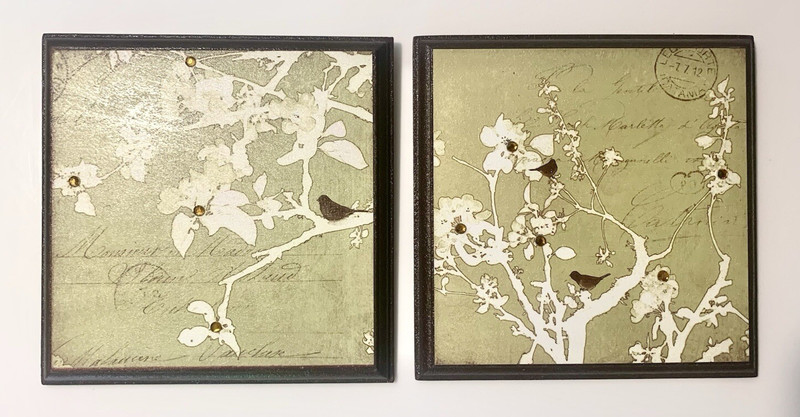 Wall Decor-Art Lovely Wooden Plaques- Set of 2- Bird/Tree/Floral-Hangable Ready