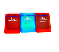 3 Playstation 2 Memory Card See Through one Blue and two Red 8MB