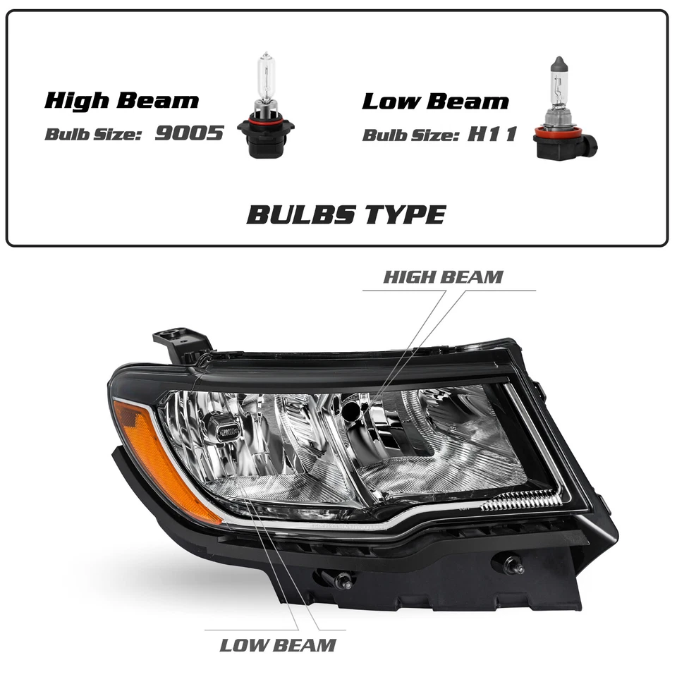 For 2017-2021 Jeep Compass Driver and Passenger Side Halogen Headlight Set LH+RH - Image 2 of 4