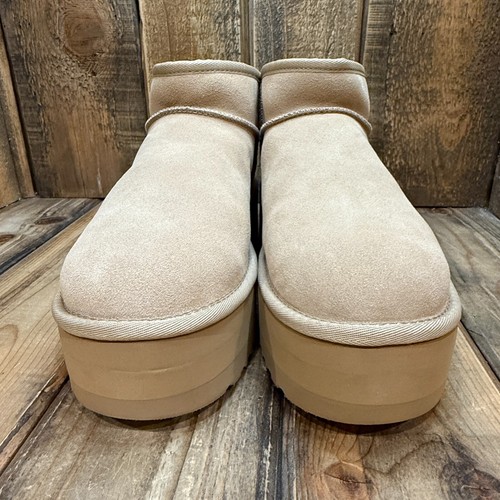 UGG WOMENS CLASSIC ULTRA MINI PLATFORM BOOT SIZE US 12/EU 43 SUEDE WOOL ~ SAND - Picture 6 of 12