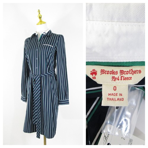 Brooks Brothers Red Fleece Womens Navy Green Striped Shirt Dress Size 0 $98 - 第 1/9 張圖片