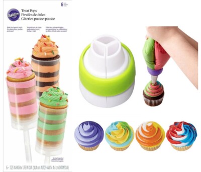 Wilton Treat Pops, 6er Set plus 1 Dreiwege Spritzbeutel Düse Deko