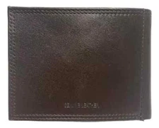Perry Ellis Portfolio Double Stitched Passcase Mens Wallet Brown New (NWT)