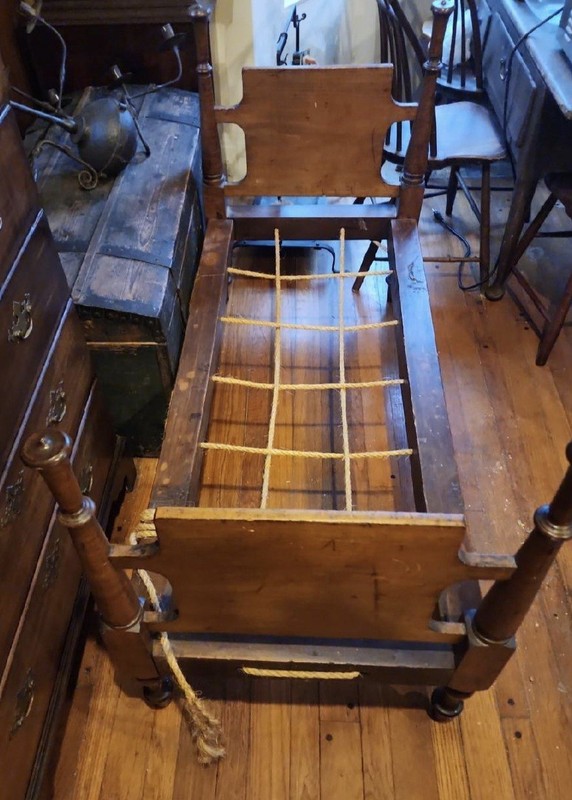 Antique Wooden Childs Rope Bed Frame Rope Support Federal Style Original 1800s