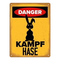 Danger Kampf Hase Metallschild XL In 21X28 Cm Mit Hasen Silhouette