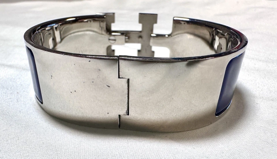 Pulsera HERMES Clic H Ancha Esmalte Púrpura Paladio Talla M Usada Buena Auténtica Foto 4 de 4