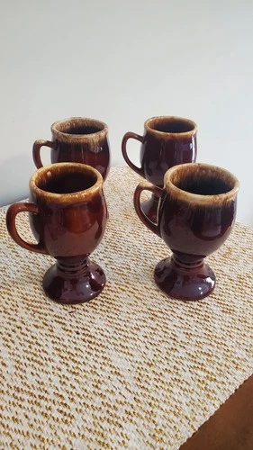 "HULL POTTERY"  BROWN DRIP IRISH Coffee Mugs Tall 1960'-1980's  Total 4