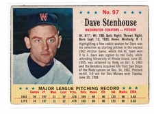 1963 Jell-O #97, Dave Stenhouse, Washington Senators, SP, VGEX, No Creases