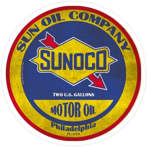 Sunoco Vintage Motor Oil Tin Metal Signs - 8x8 Inch Round Metal Wall Art with