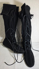 MINNETONKA Front Lace Knee High Boots Moccasins Black Suede size 8  never worn