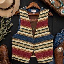 Vintage boho southwestern Aztec cowgirl tapestry Vest women's L USA made Boho