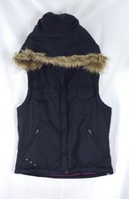 ​Columbia Women’s Hooded Puffer Gilet Vest Black Faux Fur Trim Size Medium M