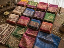 Sanskriti Vintage Sari Recycled Moss Crepe Sarees Lot 20Multicolor Fabric Craft