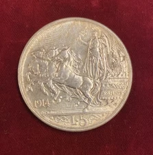 1950 - Riproduzione Moneta Regno d'Italia - 5 Lire Quadriga Briosa V.E. III 1914