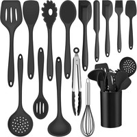 KüChenutensilien Set 15 StüCk Silikon Schwarz Mit Utensilienhalter