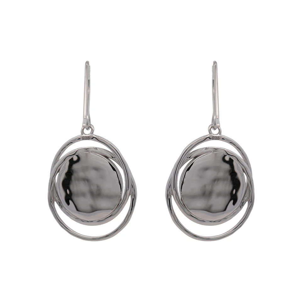 925 Silver Rhodium Plated Earrings Round Turquoise Stone Spiral Design - Image 3 of 4