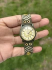 Timex Olive Green & Yellow Field Women's VINTAGE Fabric-Leather band Watch