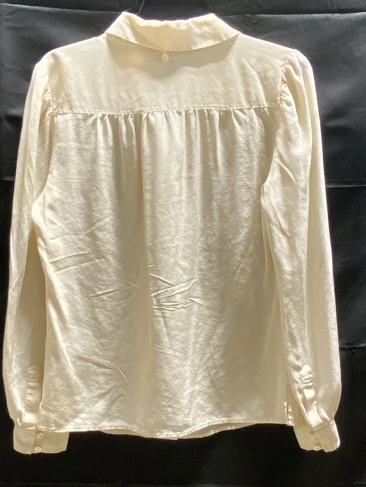Tory Burch Cream 100% Silk Button Up Bishop Sleeve Blouse Women's Size 10 - Image 2 of 4