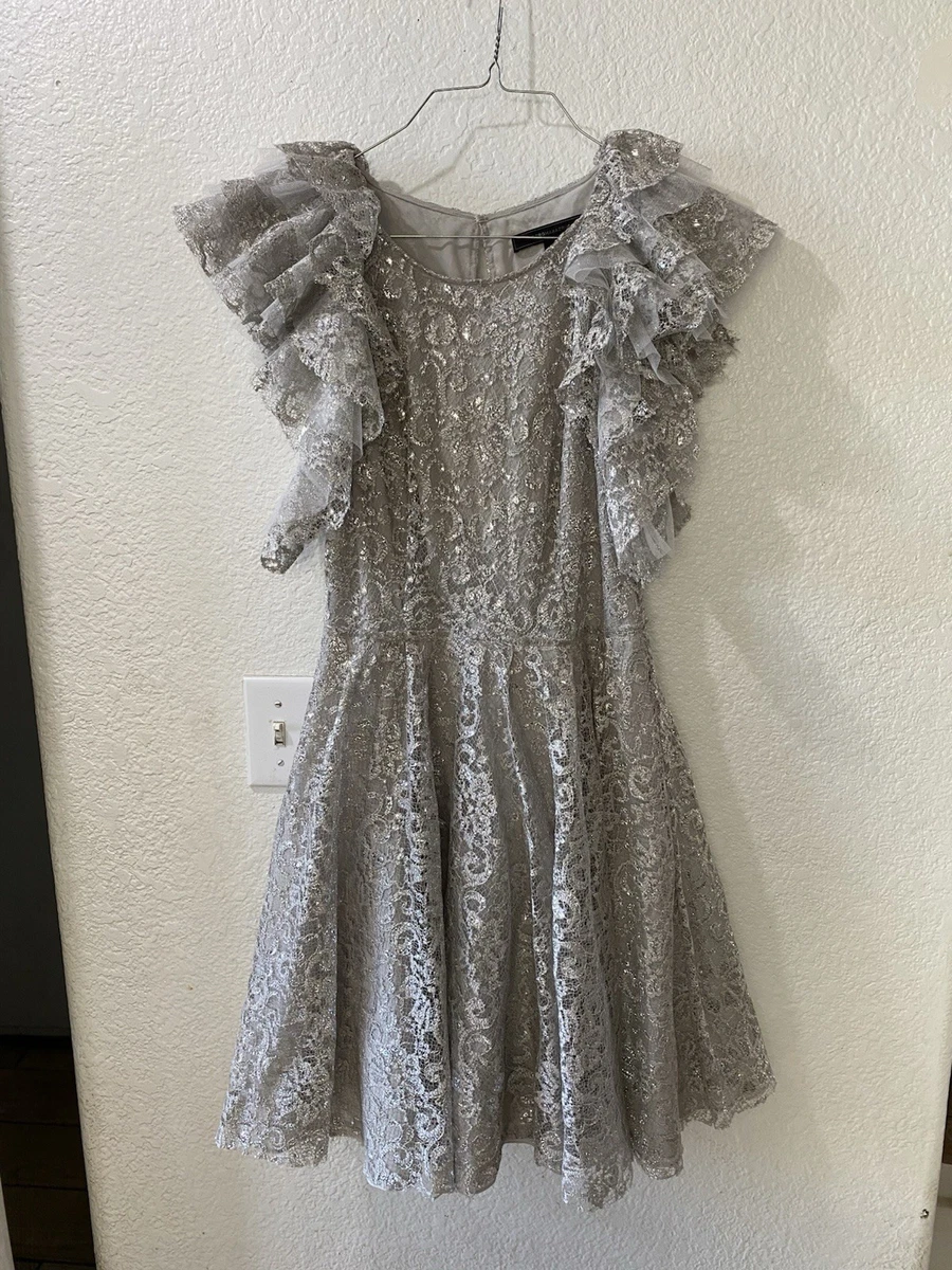bcbg silver lace dress BCBG