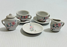 7 Pcs Porcelain Vintage Child's Teaset Miniature Mini Teacups Saucer Sugar Cream