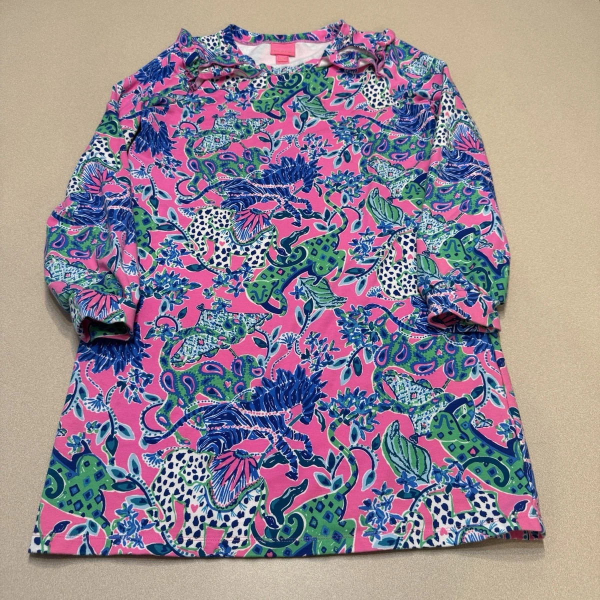 Lilly Pulitzer Skipper Dress Girls XL(12-14) Zebra Elephant Jungle Ruffle