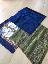  FUROSHIKI JAPAN Showa Retro Silk Scarf Set 3p Vintage Blue Green 100 Silk