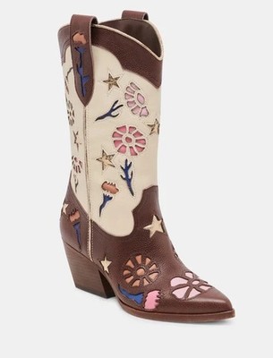 NIB Dolce Vita Lassie Boots Women s Leather Embroidery Cowboy, Western Boots 6.0