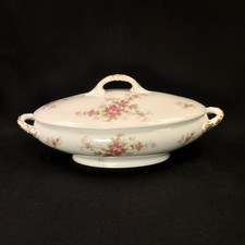Limoges Charles Martin 12" X 7"Oval Covered Vegetable Bowl Floral Gold 1891-1935