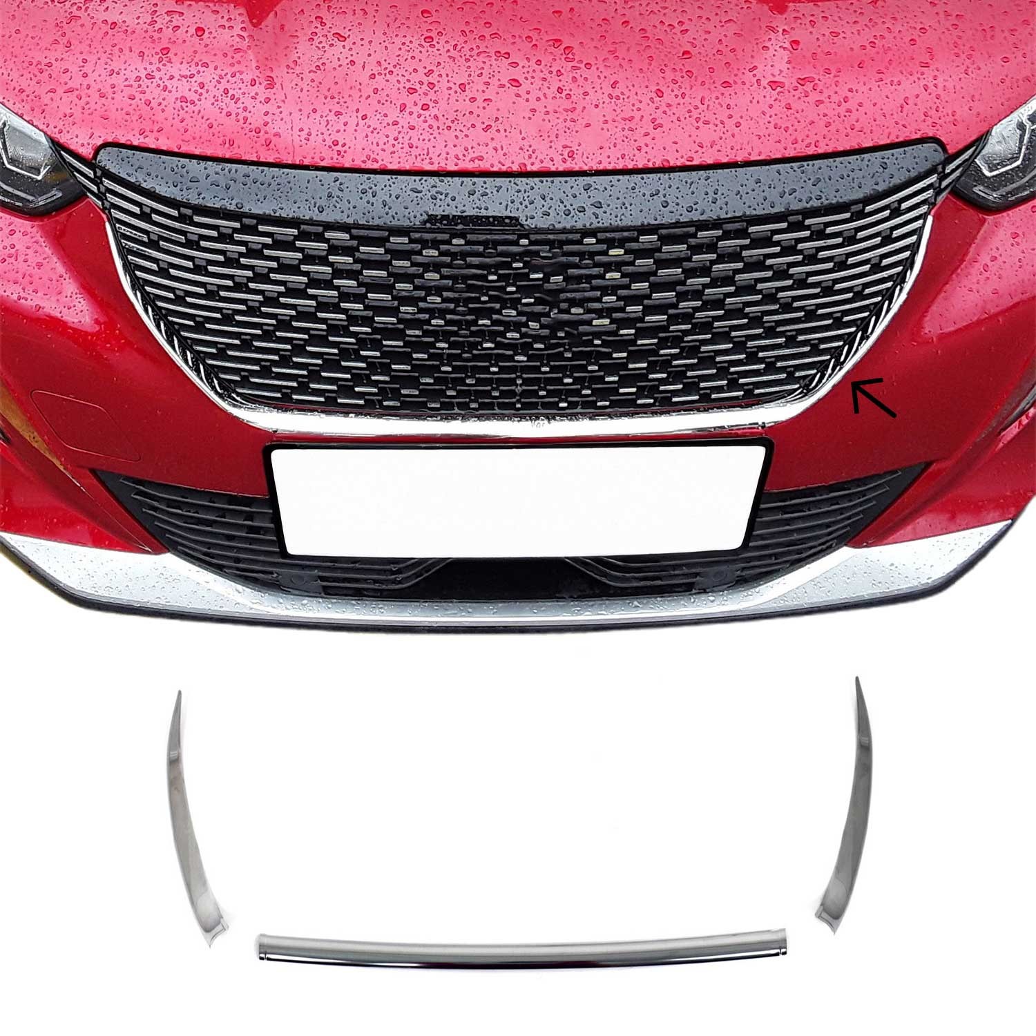 Calandre Peugeot 2008 II de finition chromée premium en lot de 3 pièces de calandre