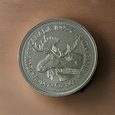 🇨🇦 1995 Jasper, Alberta, Canada, Indigenous Moose, Games, Trade-Dollar-Token.
