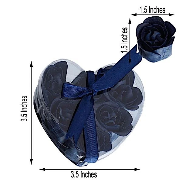 海军蓝 10 礼品盒带心形玫瑰珍珠香皂婚礼派对礼品 — 第 4/4 张图片