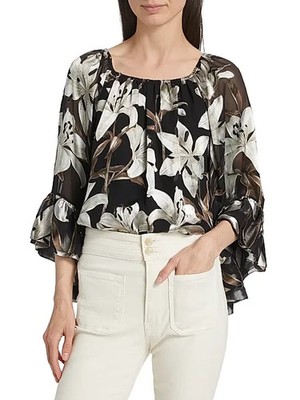 Alice + Olivia,  Ardelia Floral Blouse in Stargazer Black Size M #T3447