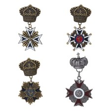 4Pcs 4 Styles Crown Medals Alloy Enamel Brooch Pins Military Medal Badges