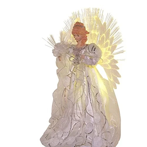 Kurt Adler Fiber Optic LED Angel Christmas Treetop, White & Silver, Multi-Color - Image 2 of 4