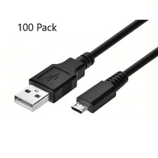 Type A to Micro USB Data Cable Black - 100 Pack LOT (/RT6-23557-100PK-MICRO-U...