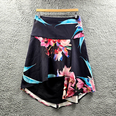 Cooper St Womens A-line High Low Skirt Size 12 Black Pink Blue Floral Asymmetric