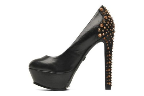 Black Leather Studded Platform Pumps 