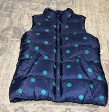 New old navy girls youthb Sz 6/7 small Puffer Vest Navy Blue green Polka Dots