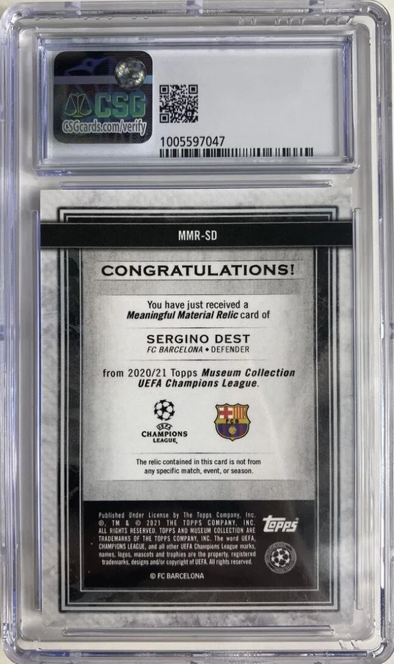 2020 Topps Museum UEFA Soccer SERGINO DEST Meaningful Material #/150 Barcelona - Image 2 of 2