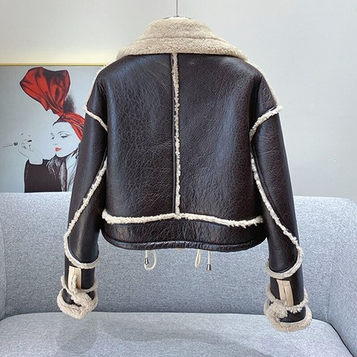 Women Real Lamb Fur Jackets Winter Shearling Coats Crop Leather Biker Jacket - Picture 14 of 21