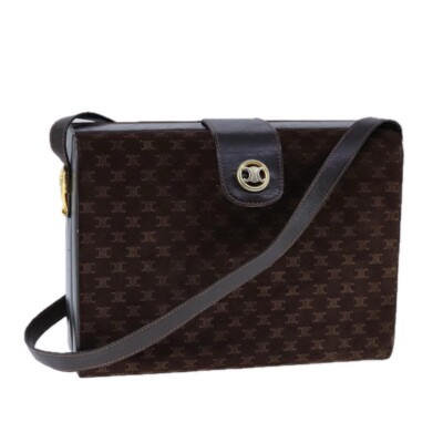 CELINE Macadam Canvas Shoulder Bag Brown Gold Auth 104215