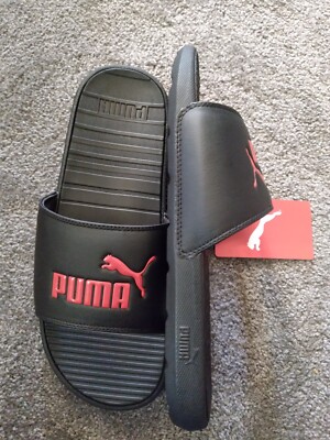 PUMA Cool Cat Slide Sandals for Men, Size 12 - Black/High Risk Red