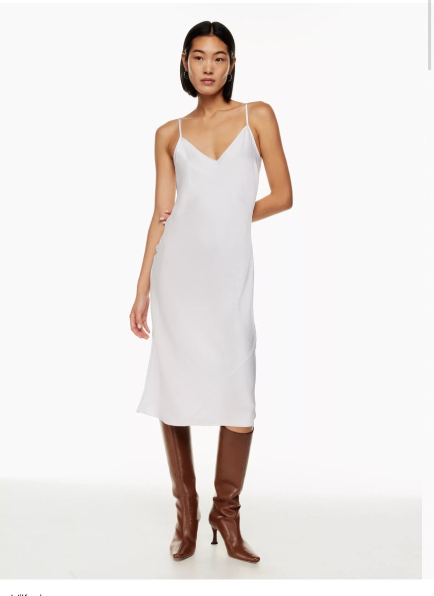NWT Aritzia Wildfred Only Slip Satin Midi Slip Dress Frozen Grey
