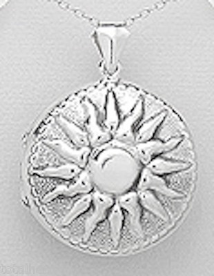 Silver Locket Sun Sterling Silver Sun Photo Locket Keepsake Pendant 1.85