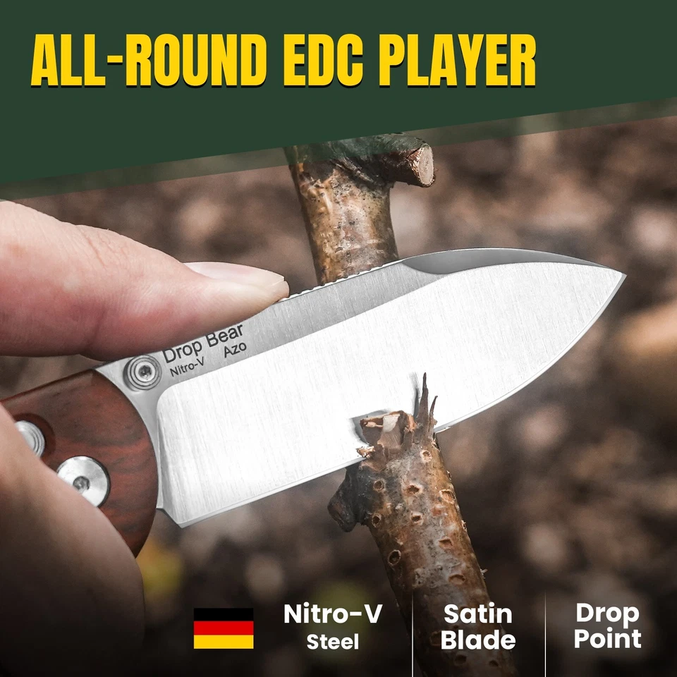 Kizer Drop Bear EDC Folding Pocket Knife Nitro V Steel Blade Wood Handle V3619A6 - Image 4 of 4