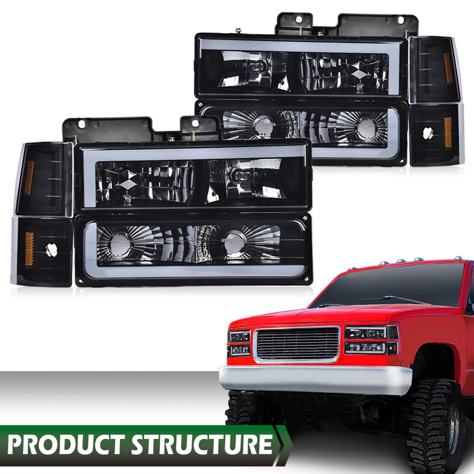 Faros LED DRL + lámparas de esquina de parachoques negras aptas para camioneta Chevy GMC C/K 94-00 Foto 2 de 4